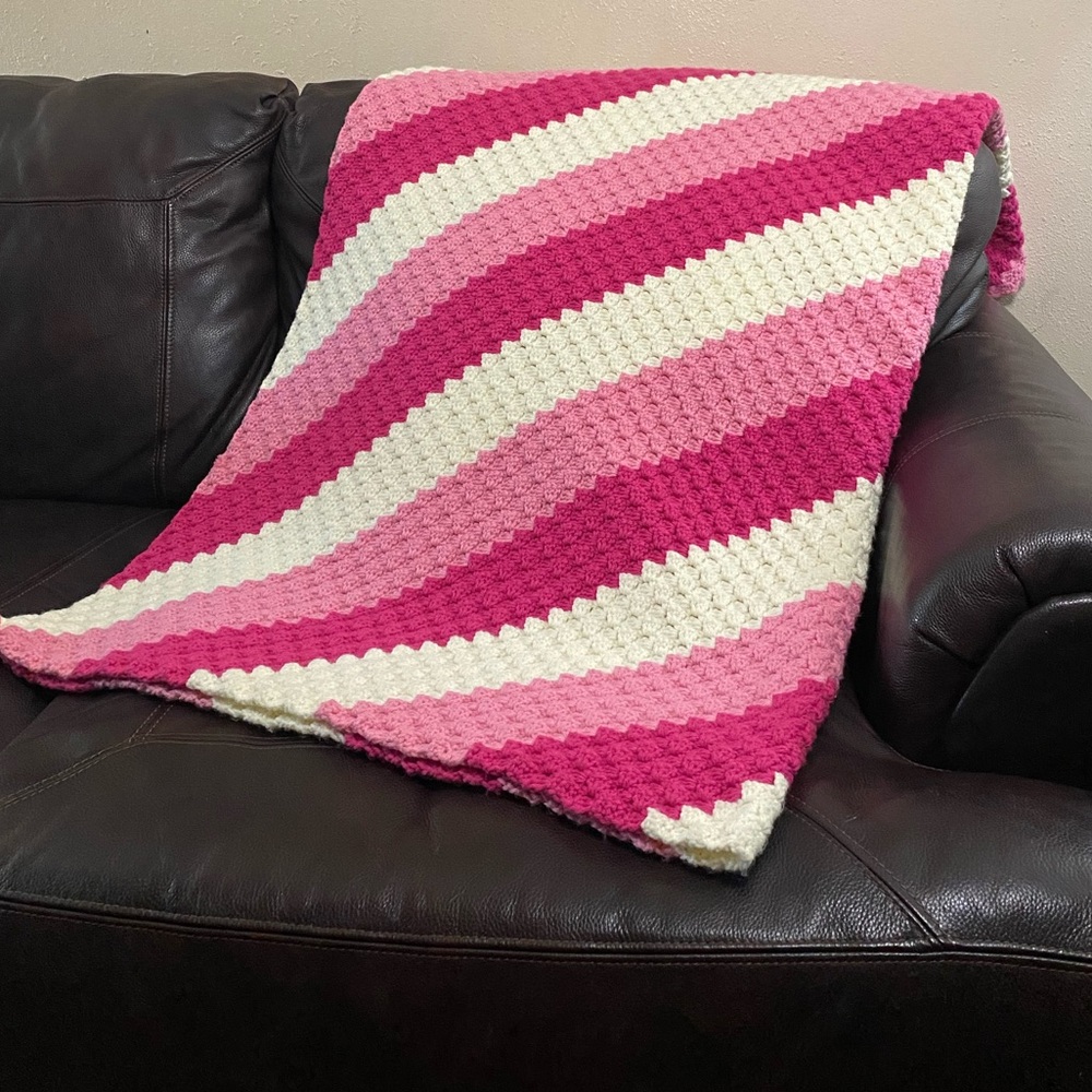 Pink crochet c2c handmade blanket